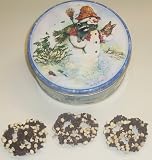 Scott's Cakes 1 lb. Dark Chocolate Covered Pretzel with Chocolate Chips & White Chocolate Chips in a Classic Snowman Tin
