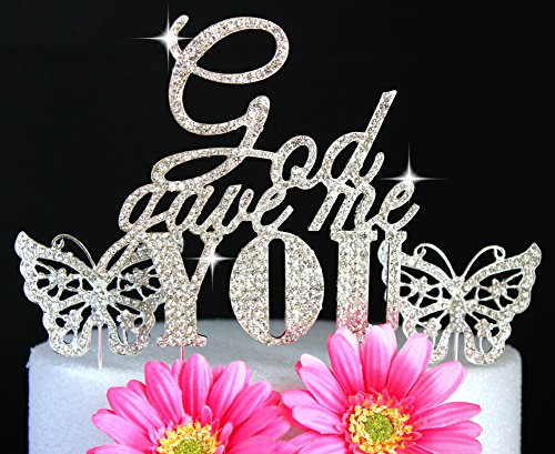 God Gave Me You Set of THREE Crystal Rhinestone Cake Topper Wedding Monogram diamante Bling Inital Cake Decoration And Butterfly toppers