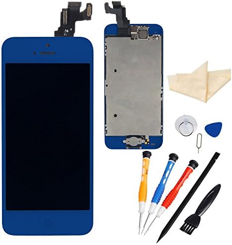 HAHO Dark Blue LCD Touch Screen Digitizer Assembly with Small Parts (Home Button &amp; Camera &amp; Flex Cable Sensor) + Free Repair Tool Kits for Iphone 5C