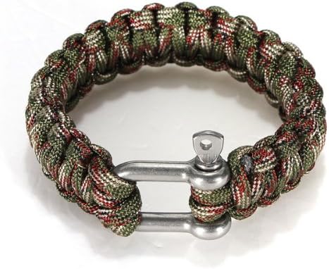1Pc 7 Strand Self-Rescue Adjustable Paracord Survival Bracelet Weave Parachute W/Cord Shackle Buckle Outdoor Camping Bracelets - Camouflage