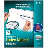 Avery Index Maker Clear Label Dividers with Easy Apply Label Strip, White Tabs, 5 Tabs per Set, 5 Sets per Pack (11436)