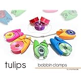 BOBBIN HOLDER / CLAMP, 'TULIPS ...Keep thread tails under control' (12 Pieces), Ergonomic Bobbin Organizer and Holder. Fits bobbins Type L, Class A, Bernina 7,8 Series. By Smartneedle.