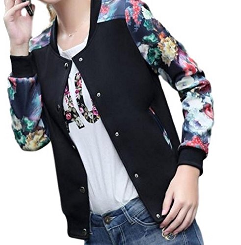 GuDeKe レディース スタジャン 花柄 ジャケット ブルゾン 長袖 アウター 野球 ショート丈 ジャケット