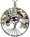 Aquamarine Tree of Life Mixed Peridot Amethyst Gemstone Jewelry Best Friend Necklace Silver Pendant Gift