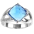 Sterling Silver w/ CZ Ring - 3mm Band Width - 14mm Face Height - Size: 5-10 - Blue Topaz / Clear CZ