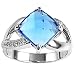 Sterling Silver w/ CZ Ring - 3mm Band Width - 14mm Face Height - Size: 5-10 - Blue Topaz / Clear CZ