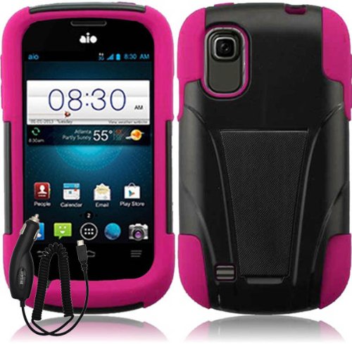 ZTE PRELUDE Z993 AVAIL 2 Z992 BLACK HOT PINK HYBRID T KICKSTAND COVER HARD GEL CASE + FREE CAR CHARGER from [ACCESSORY ARENA]