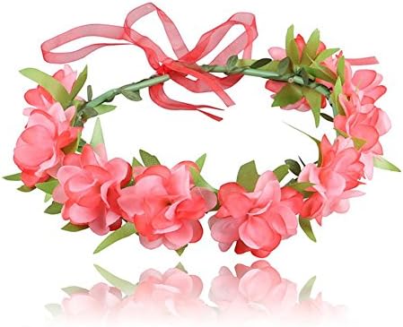 REEBONZ Adjustable Flower Wreath Headband Bridal Bridesmaid Floral Headdress for Wedding Festivals (Watermelon Red)