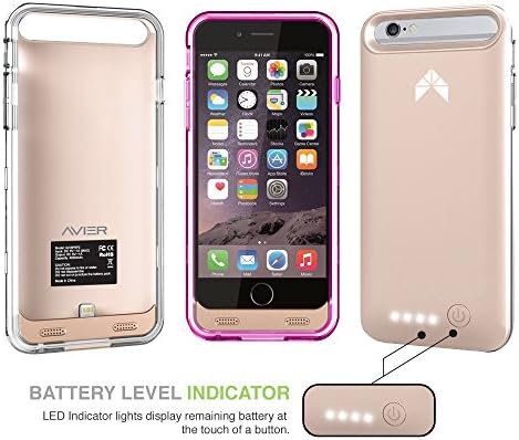 iPhone 6 Battery Case, Avier iP31 iPhone 6 Battery Case (4.7 Inches) - MFI Apple Certified 3100mAh External Rechargeable Portable Charger Protective iPhone 6 Charger Case / iPhone 6 Charging Case Extended iPhone Charger Backup Power Bank Battery Pack Cover Case Fits Any Version of Apple iPhone 6 4.7" (a.k.a iPhone 6 Battery Pack / iPhone 6 Power Case / iPhone 6 USB Juice Bank / iPhone 6 Battery Charger) - Gold Case - Clear & Pink Frames - AV-BP602-652