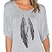 Romastory Womens Street Style Feather Pattern T-Shirts Casual Loose Top Tee Shirts (L, Gray)