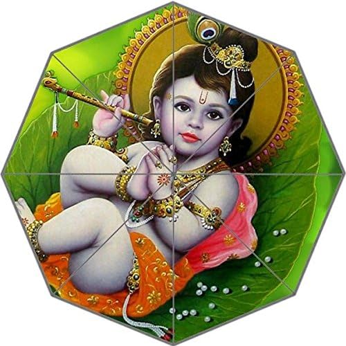 DIY Custom Good Quality Hot Lovely Hinduism God Lord Baby Krishna Pattern Waterproof Foldable Sunny Rain 43.5 inch Umbrella