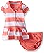 Nautica Baby Pique Dress with Offset Stripes, Soft Coral, 12 Months