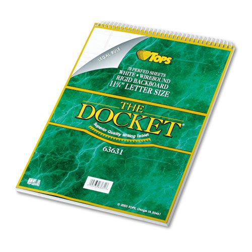 TOPS® - Docket Wirebound Ruled Pad w/Cover, Legal Rule, Ltr, White, 70 Sheets/Pad - Sold As 1 Each - 16-lb. tablet sheets. TOPS® - Docket Wirebound Ruled Pad w/Cover, Legal Rule, Ltr, White, 70 Sheets/Pad - Sold As 1 Each - 16-lb. tablet sheets.