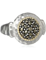 18k Yellow Gold Plated Sterling Silver Two-Tone Marcasite Hammered Twisted Round Ring, Size 7