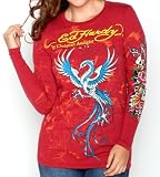 Ed Hardy womens plus size LS blue Bird Shirt Brick Red