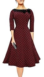 Bubble Dress Flared-Skirt Elbow Length Sleeves Polka Dot Print Cotton Lace  Vintage Evening Dress/Tunic  With a Bow(s)