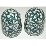 Vintage Green And White Speckled Ceramic Salt And Pepper Set