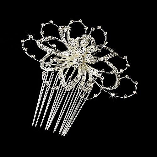 Silver-Tone Clear Rhinestone Floral Bridal Wedding Hair Comb