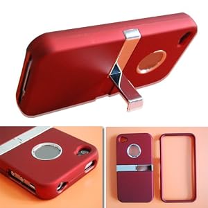 Stand Stander Chrome Hard Case Cover For Apple iPhone 4 4G 4S AT&T Verizon Red
