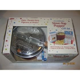 RED STOVE-TOP POPPER GIFT SET-6QT, W/POPCORN AND POPUP BOXES