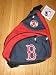 Brand New Officially Licensed Boston Red Sox Sling Backpack with Tags. Medium Sized Main Storage 
Compartment. Two Storage Pockets on Front. Organizer in Front Large Pocket. 
Two Zipper Pockets on Sling. Padded Back Panel. Adjustable Padded Shoulder Straps. I.D. Pocket 
Window on Back.
Head Phone Opening & Interior CD/MP3 Player Compartment.