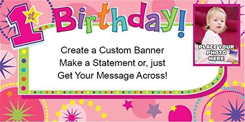 1st Birthday Girl Custom Photo Banner36\" x 72\"