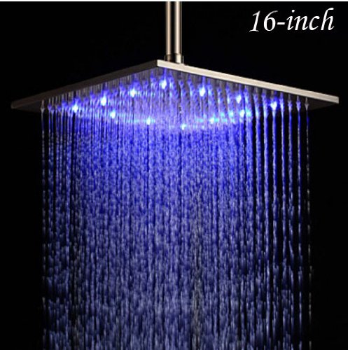 16 inches brushed nickel brass rain shower head led col…