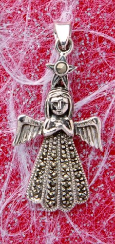 Anhänger Silberengel mit Markasit, Länge ca. 30 mm, 925er Sterling-Silber