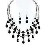 Black Glass Bead Necklace Earring Set Fashion Jewelry