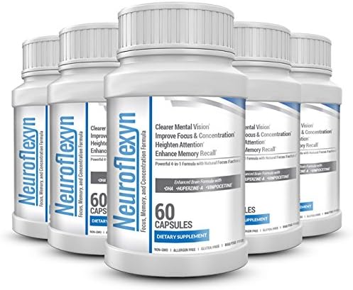Neuroflexyn - Enhanced Brain Formula with DHA, Huperzine-A, Vinpocetine, Bacopin, Picamilon: 5 bottles (300 capsules)