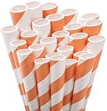 Aardvark 61520011 Paper Drinking Straw, 7/32" Diameter x 7-3/4" Length, Pumpkin Orange Stripe (8 Boxes of 600)