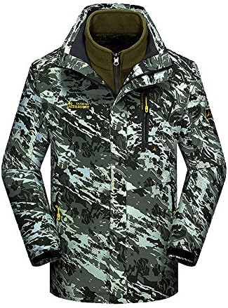 FanMagic Men's Waterproof Windproof Twinset Climbing Camouflage With Coral Velvetiner Jacket Army Green L