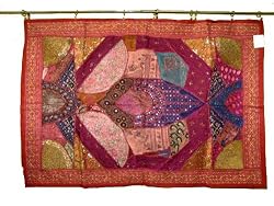 Ethnic Red India Moti Beaded Tapestry Wall Hanging 60x40