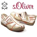 s.OLIVER Leder Sandalen, Slipper mit zwei Klettverschlüssen, cremeweiss- orange