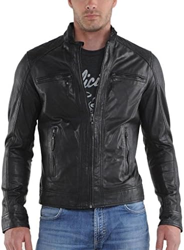 Exportica Leather Men's Lambskin Leather Bomber Biker Jacket