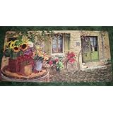 Cobblestone Village Cushion 42 Inch long by 20 inch tall with all things beautiful like Sunflowers vases of Flowers
