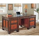 Traditional Dark Brown Two-Tone Finish Computer Desk Work Station