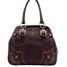 Lou-Ella Petticoats and Pistols Collection Designer Large Zip Top Frame Bag in Distressed Chocolate