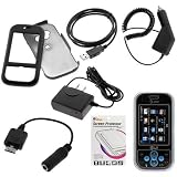 GTMax Black Rubberized Snap On Hard Cover Case + Crystal Clear Cover Case + Car Charger + Home Charger + USB Data Cable + Clear LCD SCreen Protector + 3.5MM Extended Audio Headset Adapter for AT&T LG Neon GT365 Cell Phone