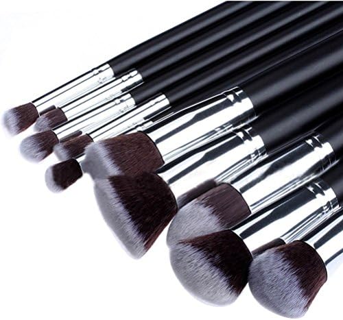 MSQ Premium Synthetic Kabuki Makeup Brush Set Cosmetics Foundation Blending Blush Eyeliner Face Powder Brush Makeup Brush Kit (10pcs, Silver Black)