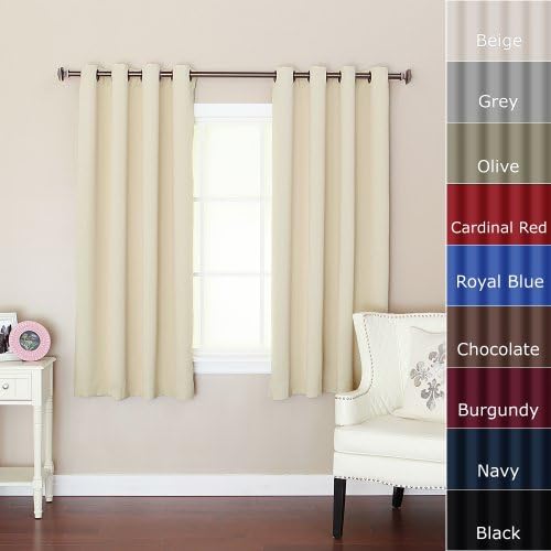 Best Home Fashion Basic Thermal Insulated Blackout Curtains - Antique Bronze Grommet Top - Beige - 52" W x 63" L – (Set of 2 Panels)