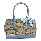 COACH コーチ ハンプトンズ ミディアム シグネチャー トートバッグ ブルー リボン付 11558 BKHCB
