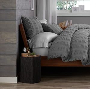 Pinzon Seersucker Duvet Cover Set, King, Platinum