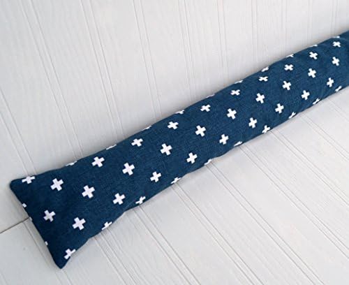 Door Draft Stopper Navy Blue with White Cross - Handmade - filled with cedar - 36 inches