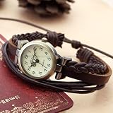 Ladies Fashion Weave Wrap Around Leather Retro Bracelet Woman Watch Hand-knit/brown