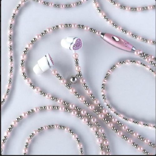 WCI Jewel Phones - Fashionable Jewelry Necklace With Quality Stereo Earphones And Microphone - Connect To iPod, iPhone, Droid, Blackberry, MP3 Player And All 3.5mm Audio Devices - Pink, Silver