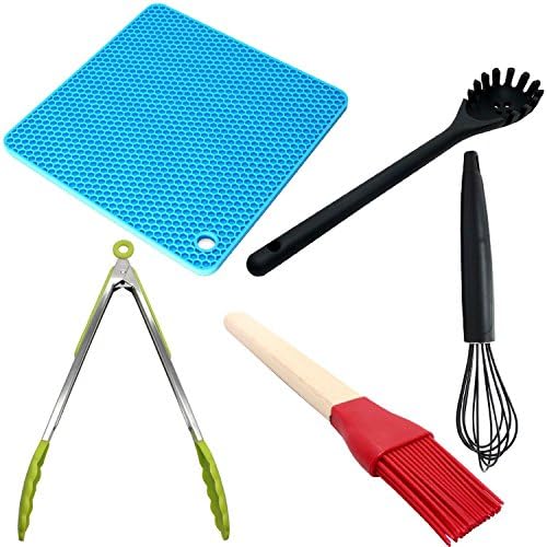 Silicone Cooking Utensils Set - Silicone Hot Pads For Cooking, Cooking Tongs Silicone, Silicone Wire Whisk, Silicone Basting Brush &amp; Silicone Pasta Fork