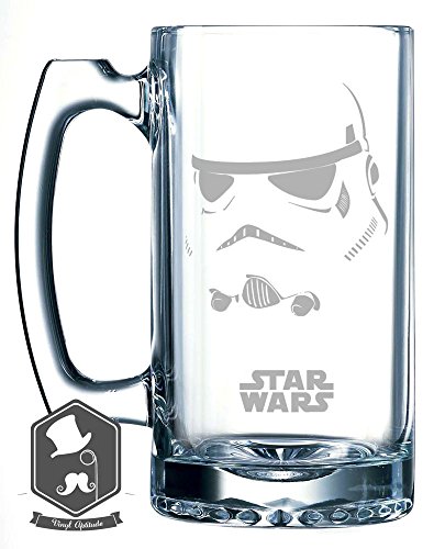Star Wars Storm Trooper Side View Helmet Inspired 25 OZ Hand-made Etched Beer Mug Glass Stein