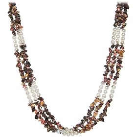 HinsonGayle Triple Strand Cultured Pearl and Leopardskin Jasper Torsade... by 