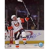 NHL Kyle Okposo Islanders Stick in Air Celebration Vertical Autographed 8-by-10-Inch Photograph